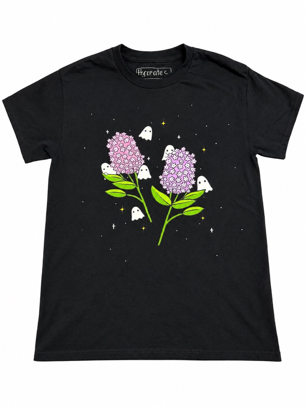Ghost Floral T-Shirt Black Size Small Halloween Spooky Cute Graphic Tee